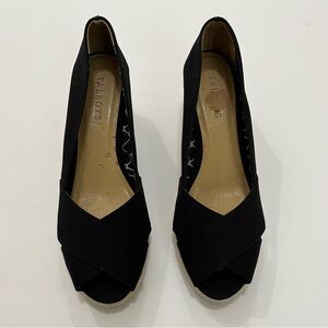 Talbots Black Slip On Espadrille Wedge Jute Shoe